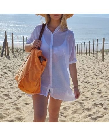 Chemise de plage oversize effet lin à rayures