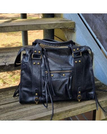 sac esprit cuir brossé noir