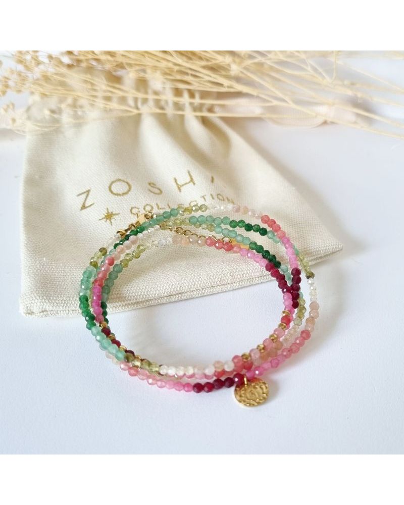 bracelet multitours tie & dye vert rose