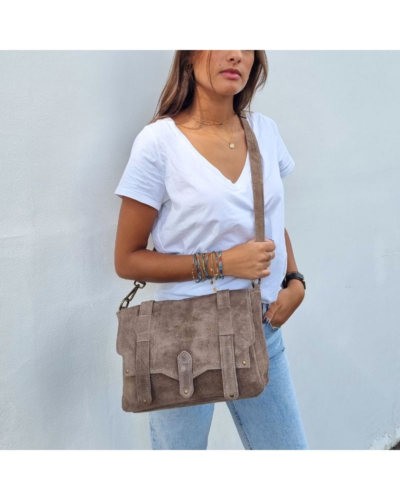 sac bandoulière messenger taupe