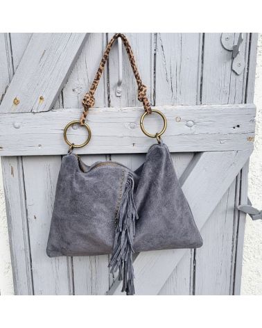 sac daim franges gris