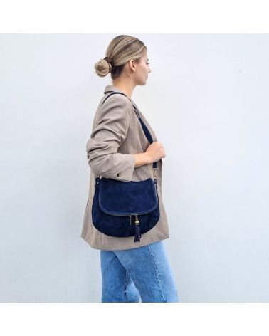 sac besace daim bleu marine