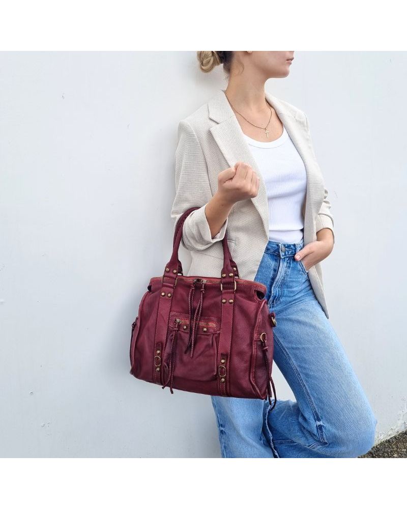 sac esprit vintage cuir bordeaux