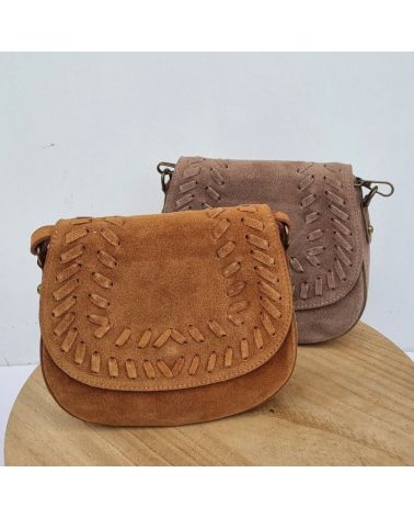 sac besace daim tressé camel