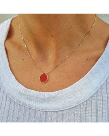 collier or pendentif agate rouge