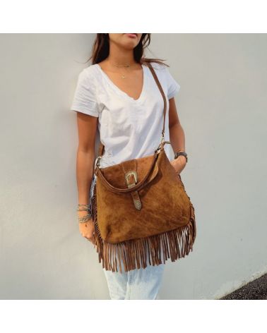 sac daim franges Janis camel