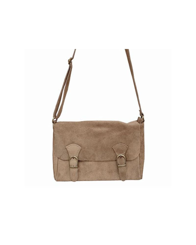 Sac Besace cuir Femme style old school en Taupe - Zosha Collection